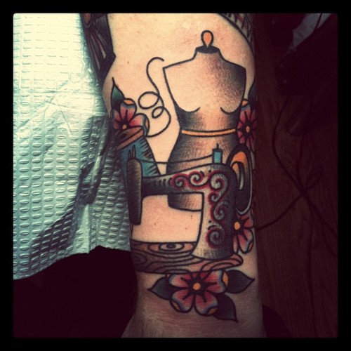 Old School Sewing Theme Tattoo On Forearm