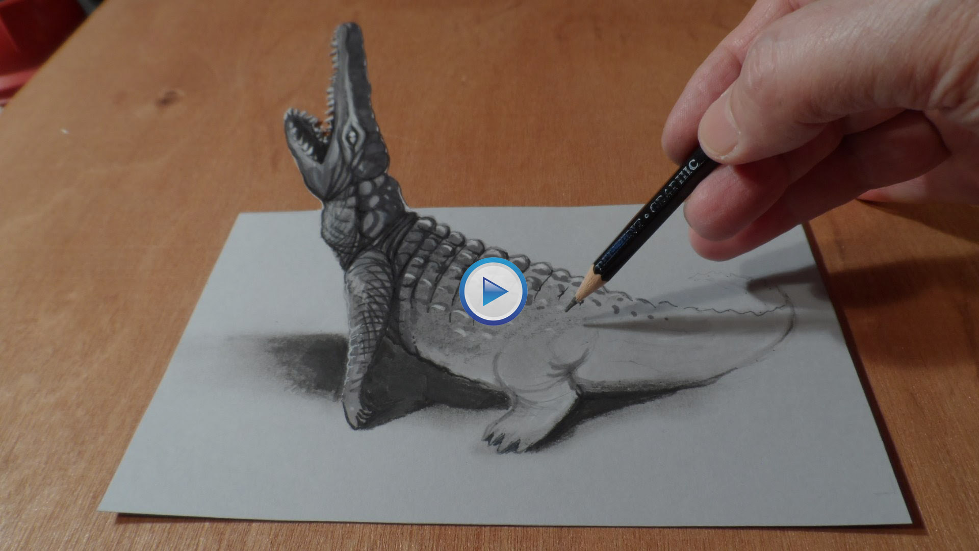 Optical Illusion Art Trick -How to Draw 3D Crocodile Painting?