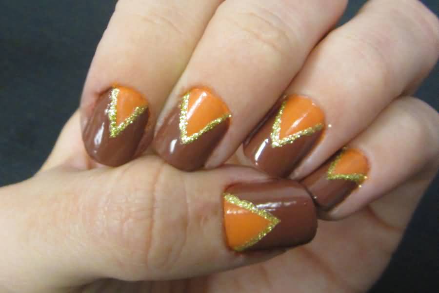 Orange And Brown Nail Art Design