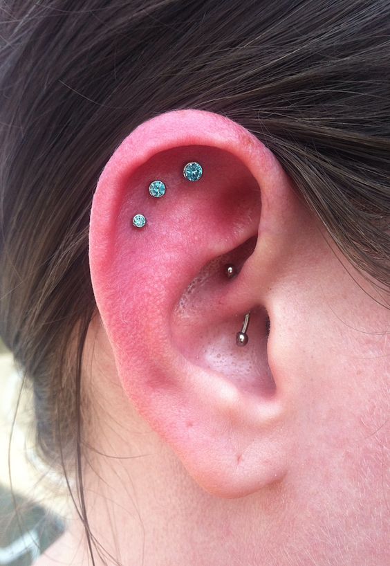 Outer Conch Piercing Blue Studs