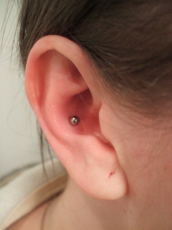 Outer Conch Piercing With Silver Stud