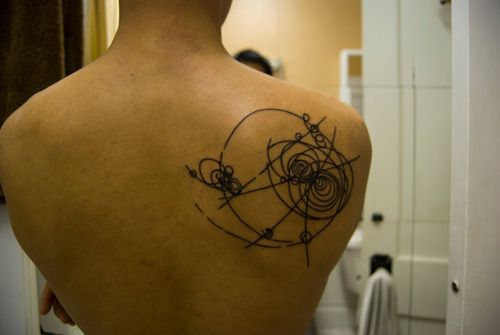 Particle Physics Tattoo On Right Back Shoulder