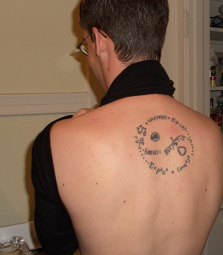Physics Couple Tattoo On Upper Back For Men
