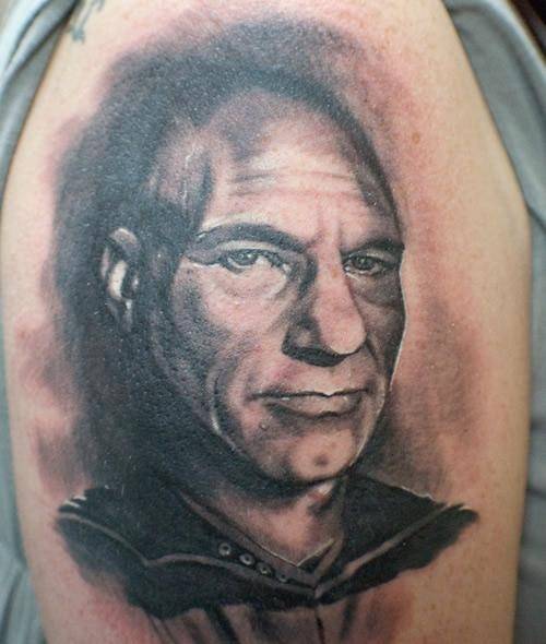 Picard Realistic Portrait Star Trek Tattoo On Shoulder
