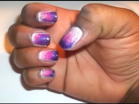 Pink And Purple Freehand Gradient Nail Art