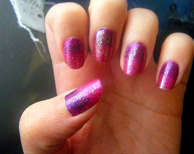 Pink And Purple Glitter Gradient Nail Art