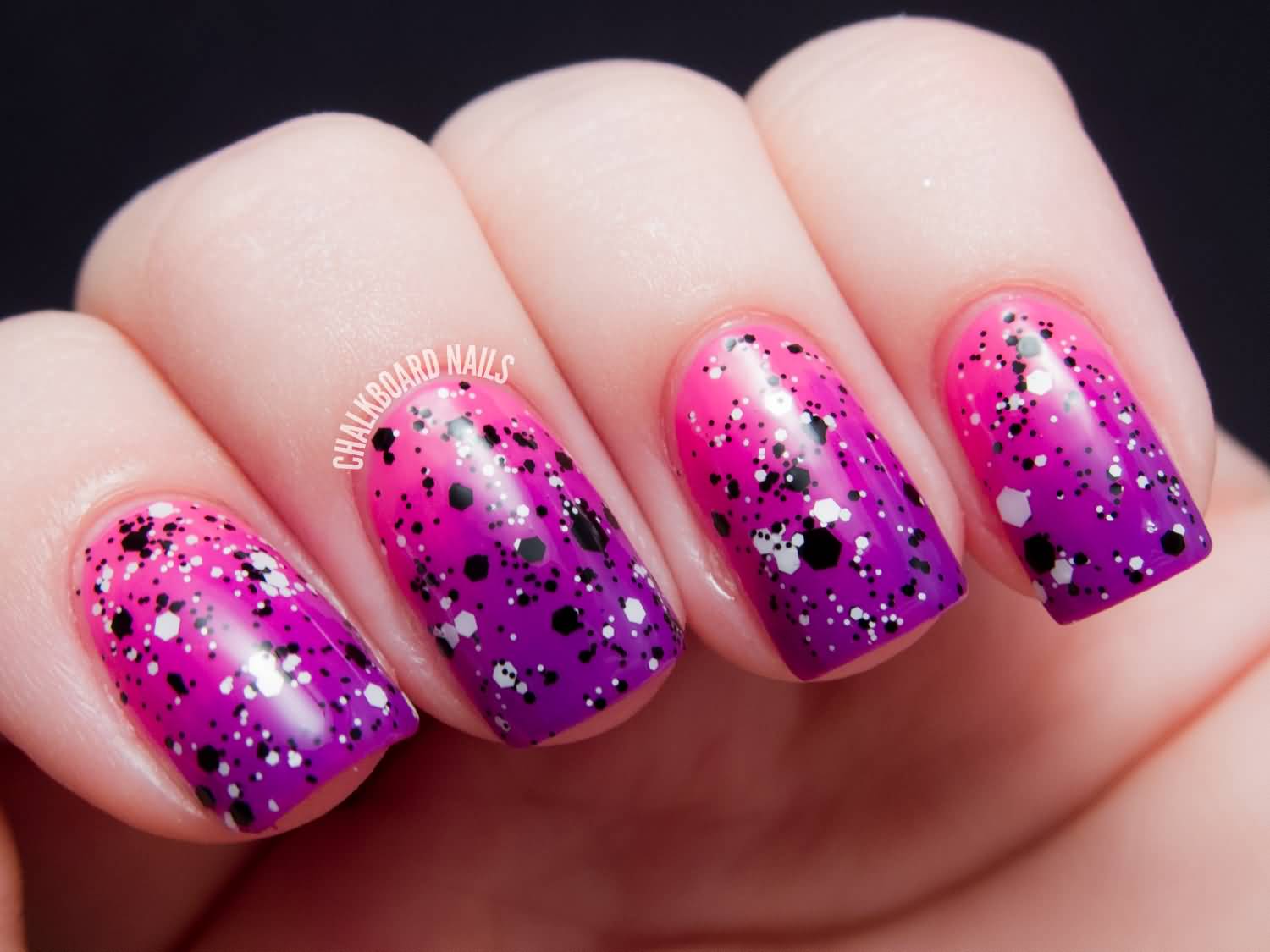 Pink And Purple Gradient Nail Art With Color Splatter Design