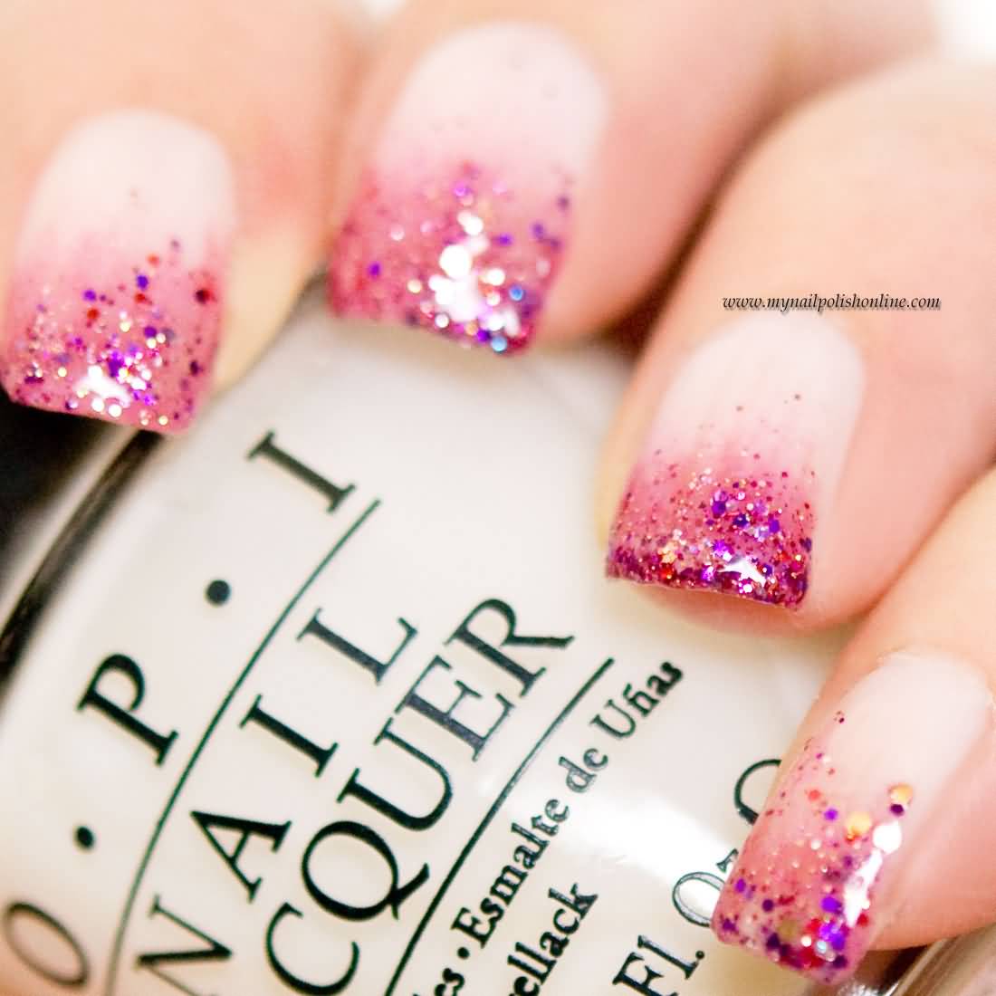 Pink Glitter Gradient Nail Art