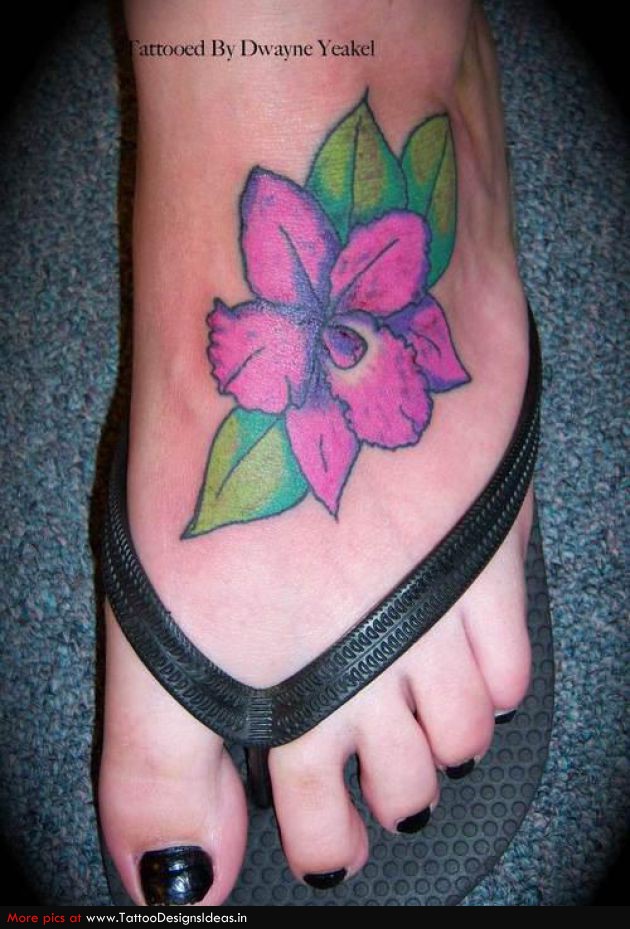 Pink Hibiscus Tattoo On Left Foot