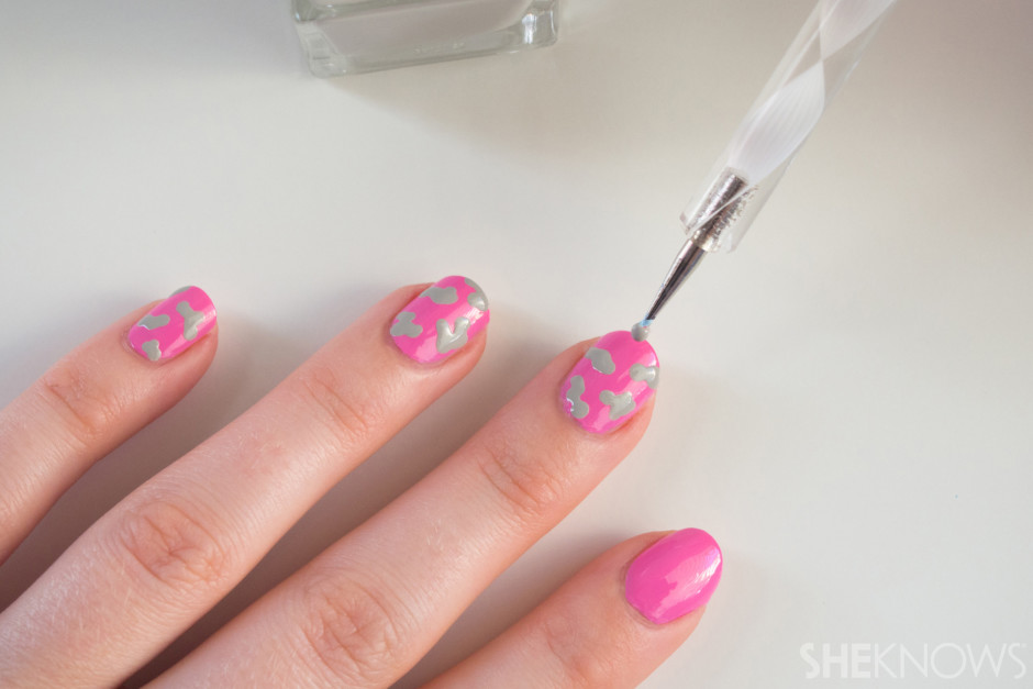 Pink Nails With Gray Spots Design Nail Art