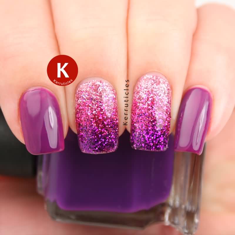 Pink To Purple Gradient Nail Art