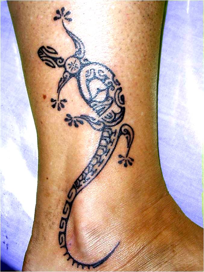 Polynesian Salamander Tattoo On Ankle