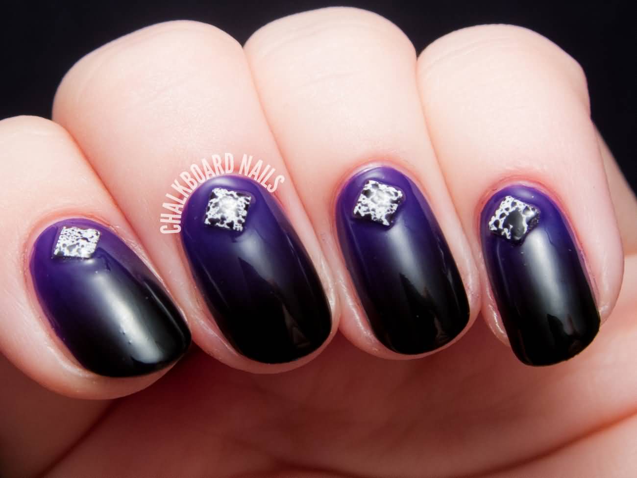 Purple And Black Gradient Nail With Studs Design