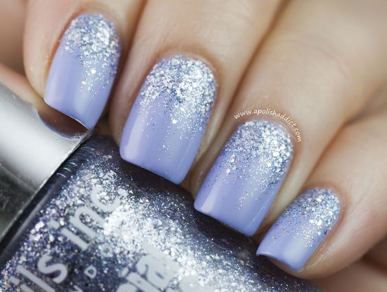 Purple And Silver Glitter Gradient Nail Art