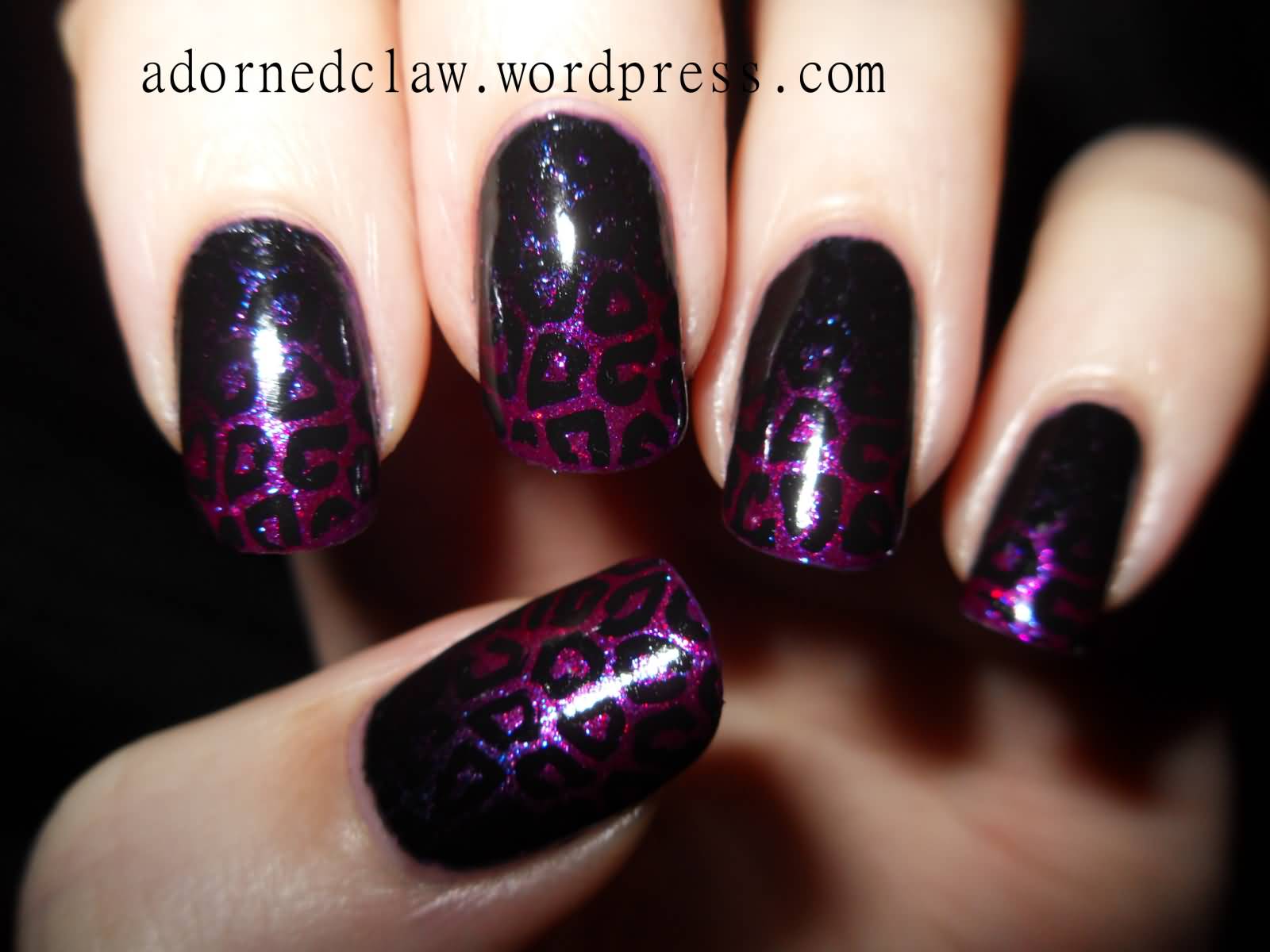 Purple Glitter Leopard Print Gradient Nail Art