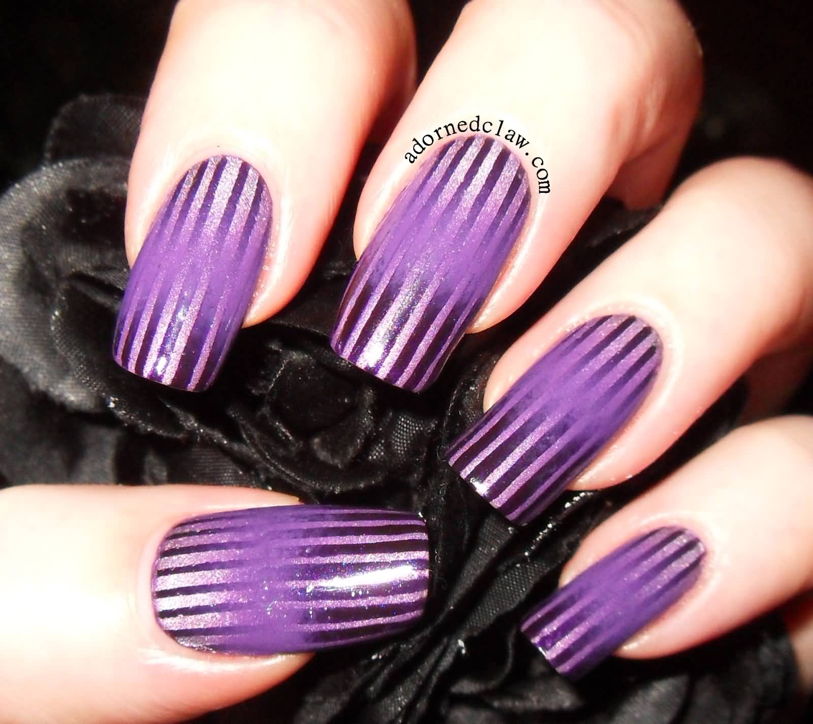 Purple Gradient Stripes Design Nail Art