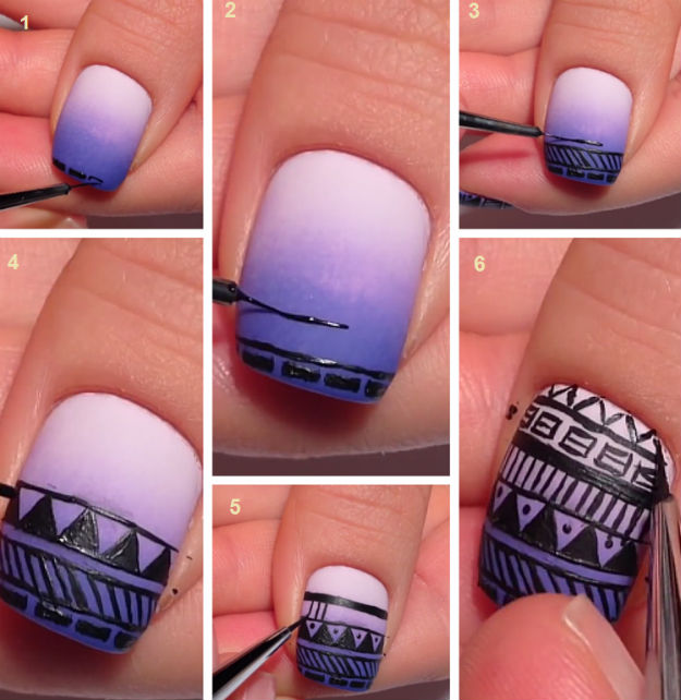 Purple Gradient Aztec Nail Art Design