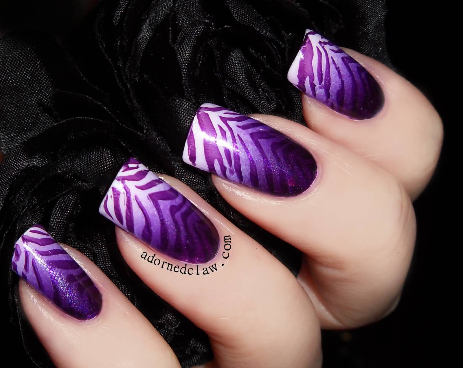 Purple Gradient Zebra Design Nail Art