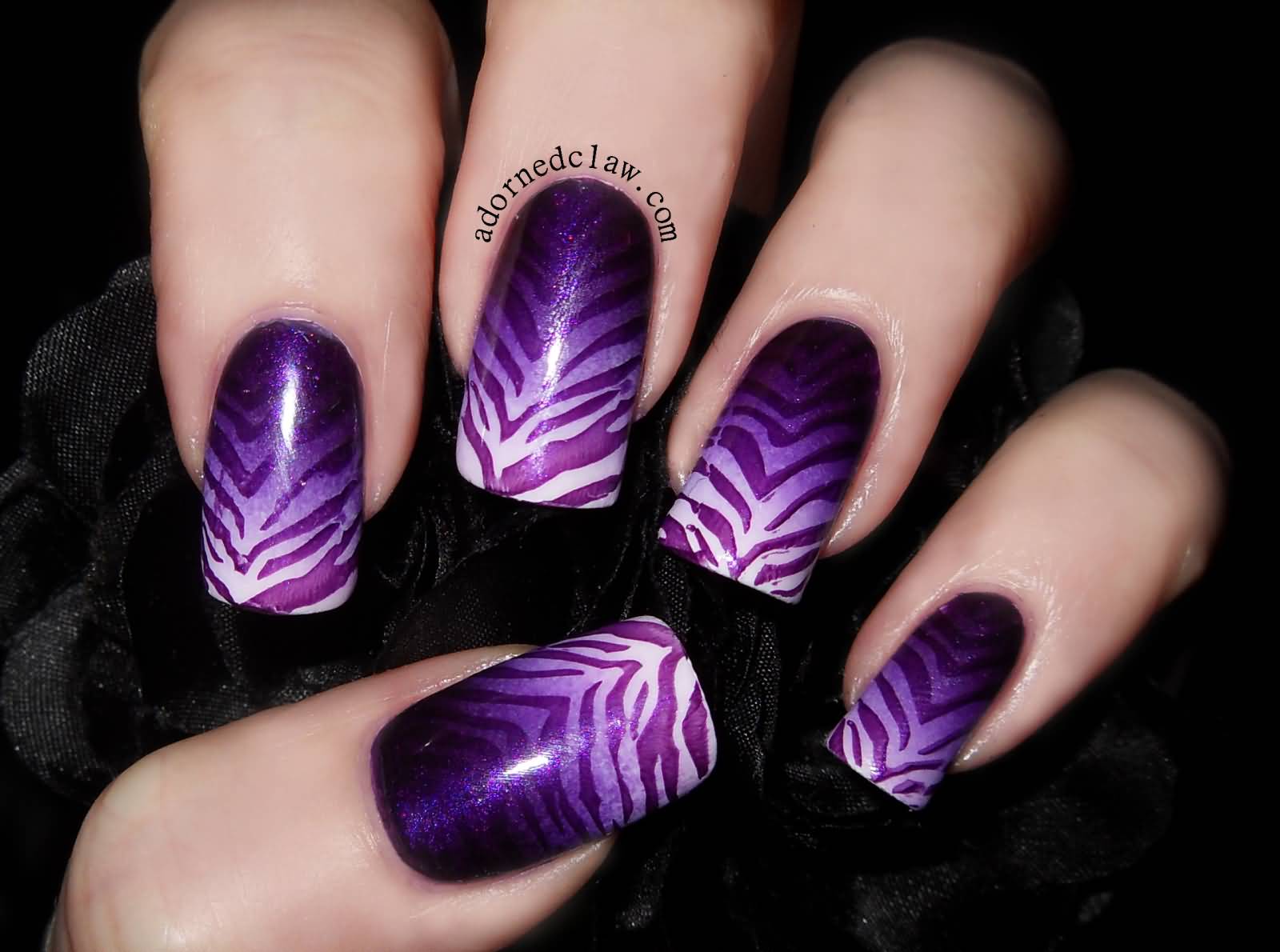 Purple Gradient Zebra Print Nail Art
