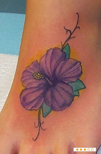 Purple Small Hibiscus Tattoo On Foot
