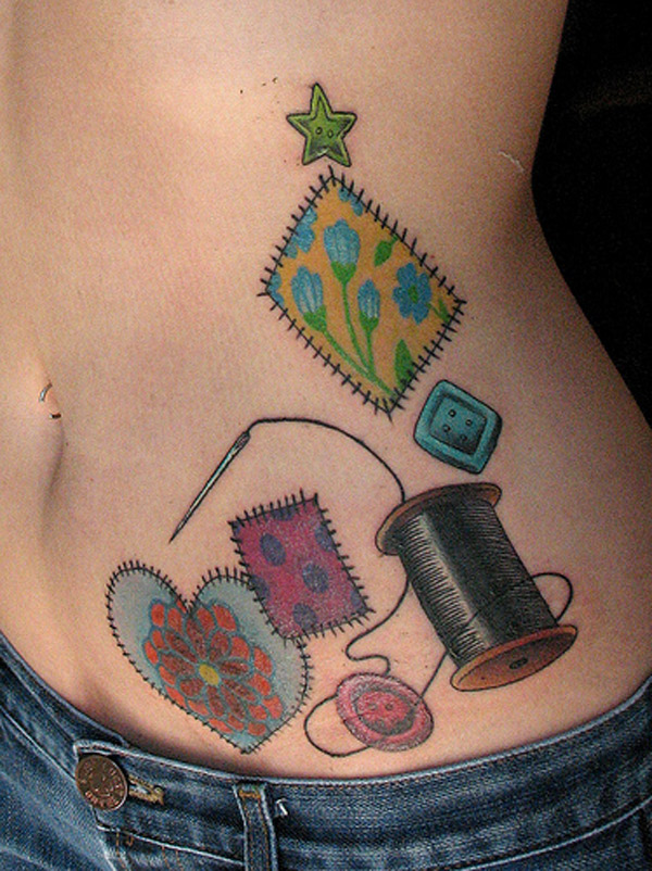 Quilting Theme Tattoo On Hip