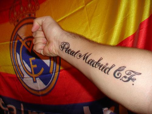Real Madrid FC Wording Tattoo On Forearm