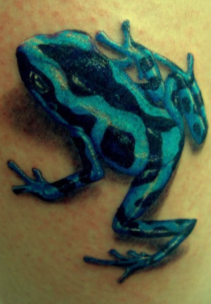 Realistic Blue Frog Tattoo