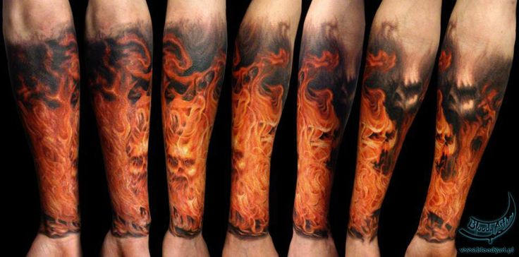 Realistic Evil Flames Tattoo On Arm
