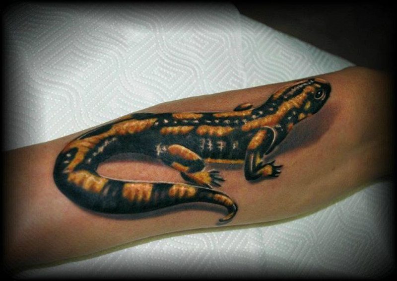 Realistic Fire Salamander Tattoo On Arm
