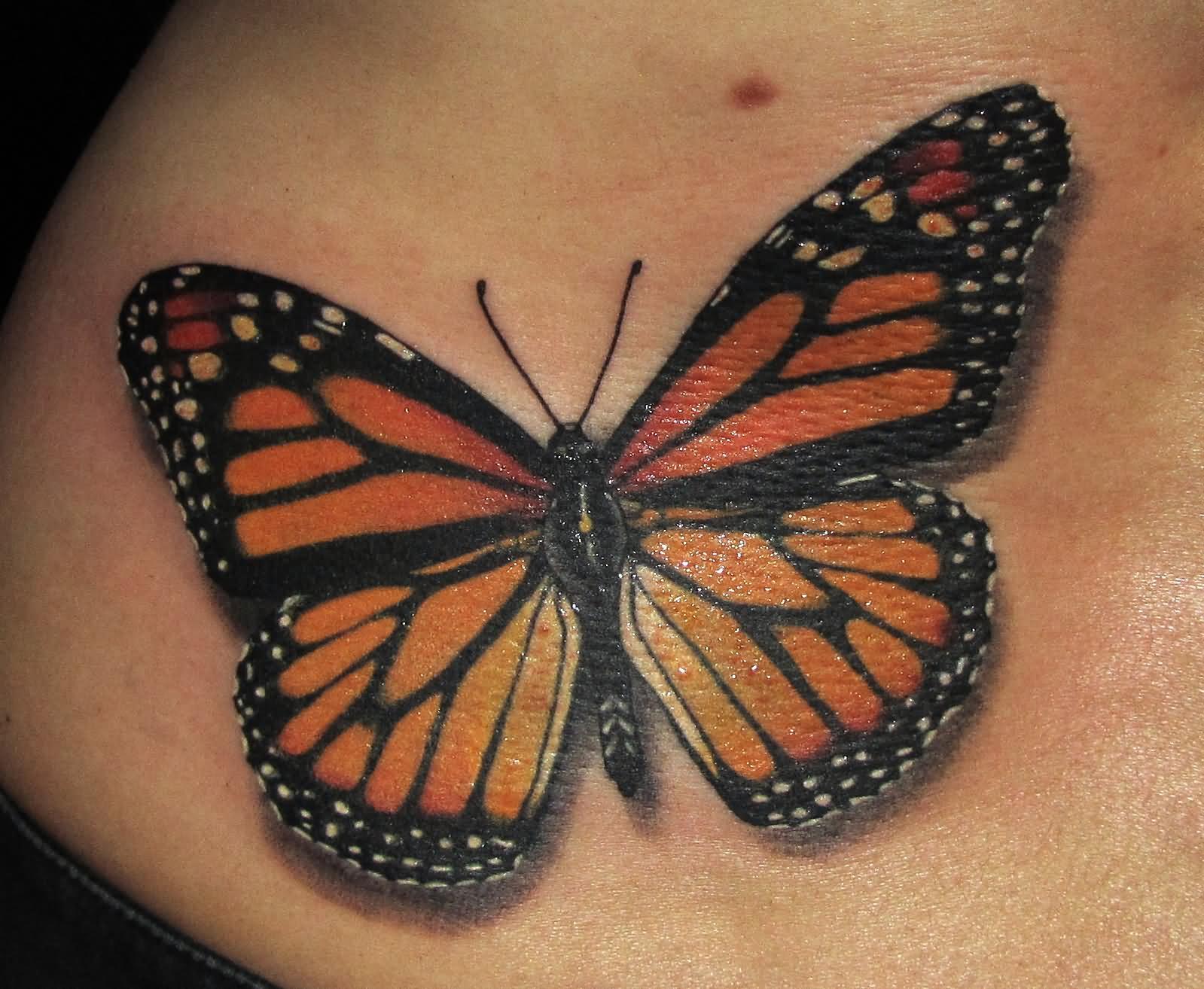 Realistic 3D Monarch Butterfly Tattoo - wide 5