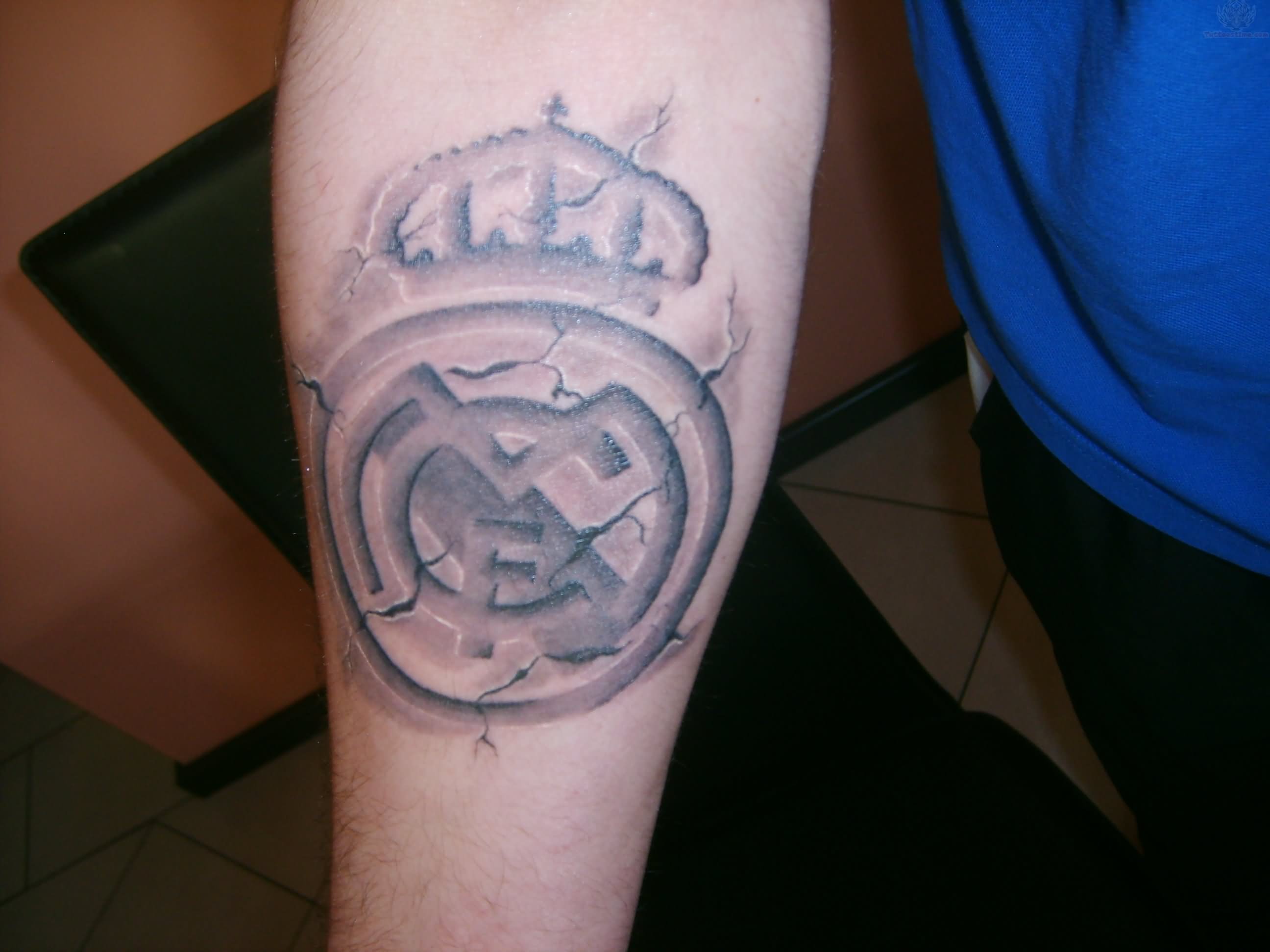 Realistic Real Madrid Logo Tattoo On Forearm