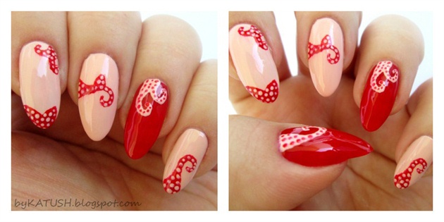 Red And Beige Nail Art Design Idea
