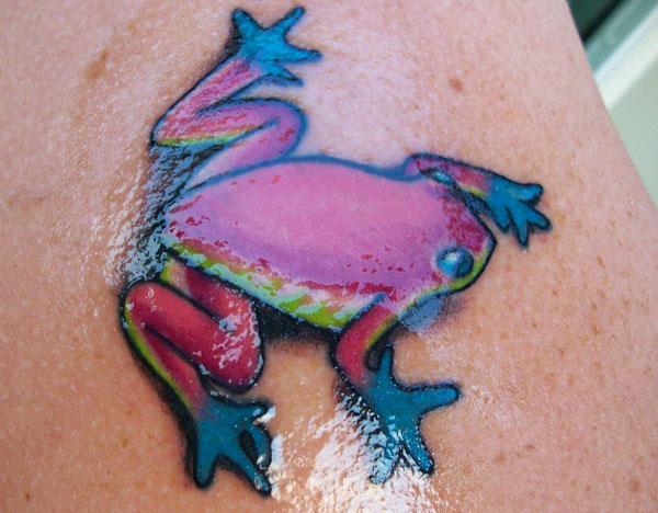 Red And Blue Frog Tattoo