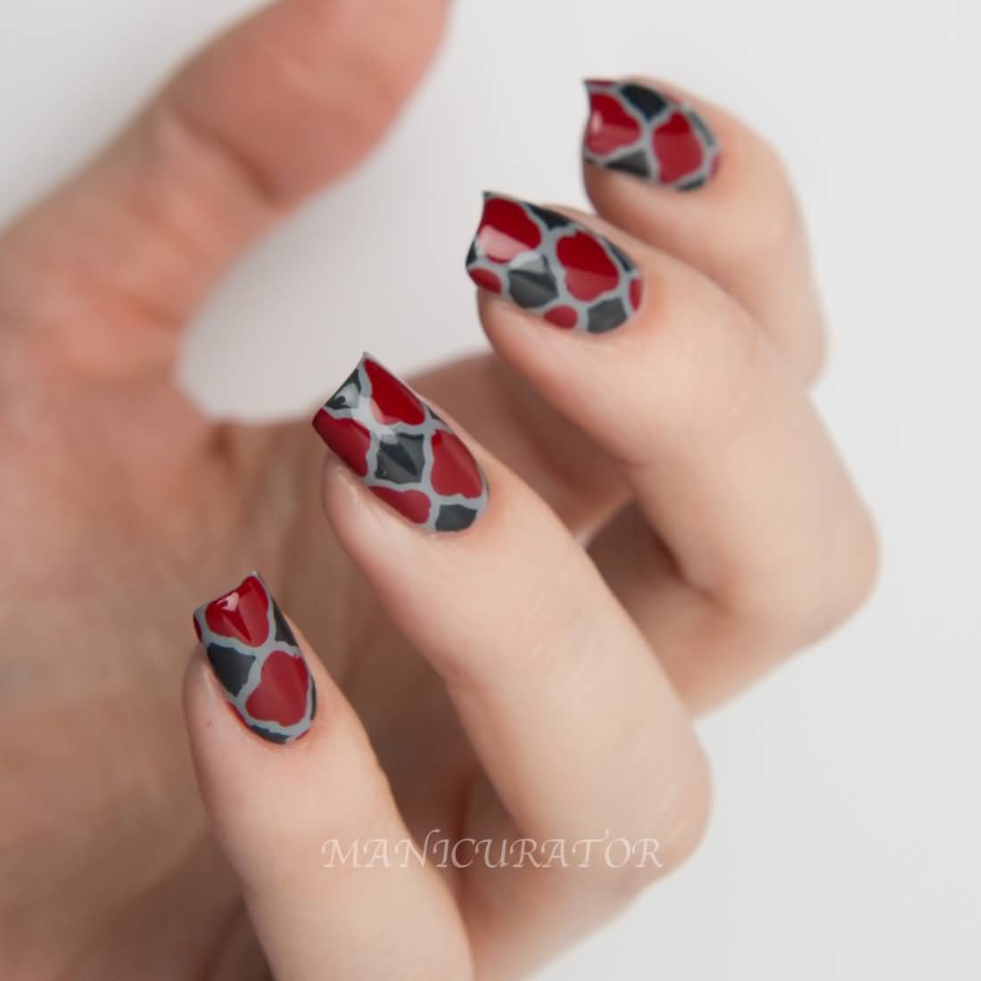 Red And Gray Spots Design Nail Art