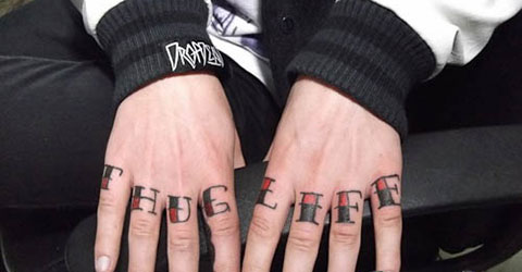 Red Black Thug Life Knuckle Tattoo For Boys
