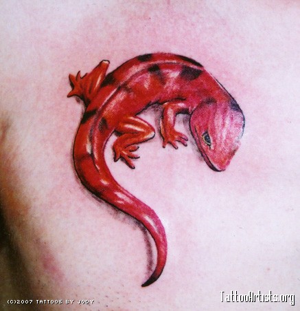 Red Salamander Lizard Tattoo