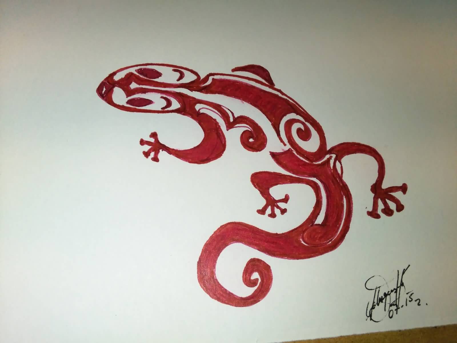 Red Salamander Tattoo Drawing