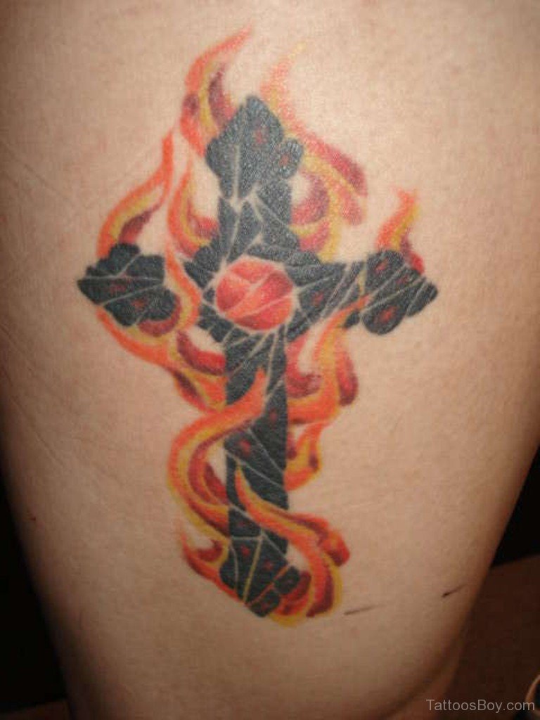Religious Cross Flame Tattoo