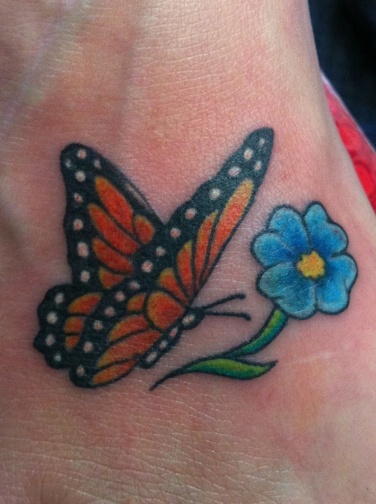 Remembrance Monarch Butterfly Tattoo On Foot