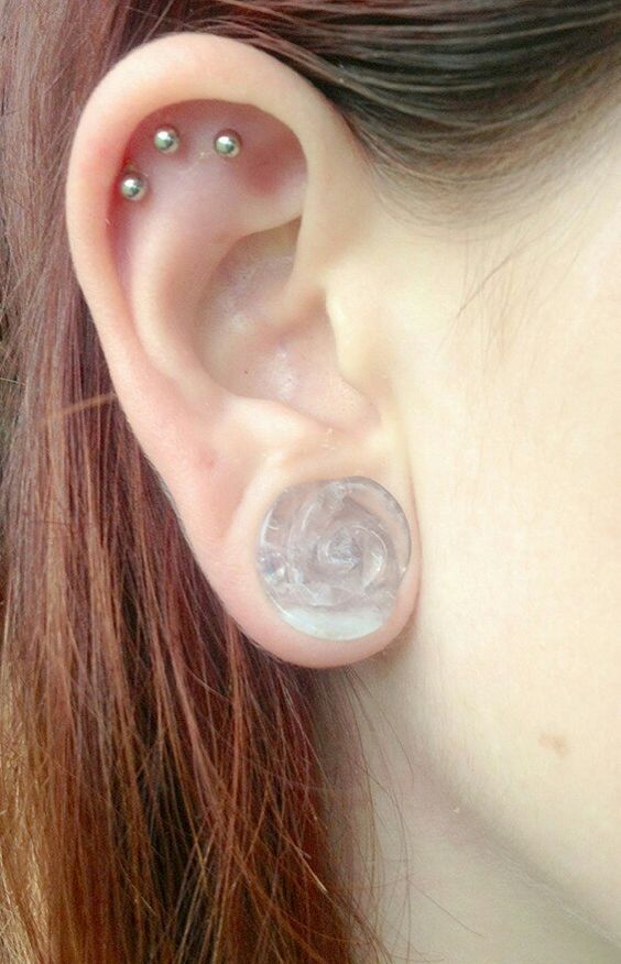 Right Ear Lobe And Outer Conch Piercing For Girls