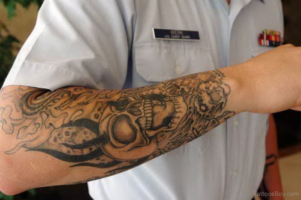 Scary Flame Tattoo On Arm Sleeve For Men