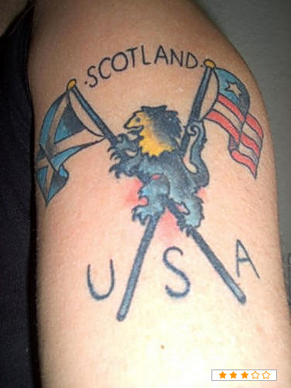 Scottish And USA Flags Tattoo On Arm