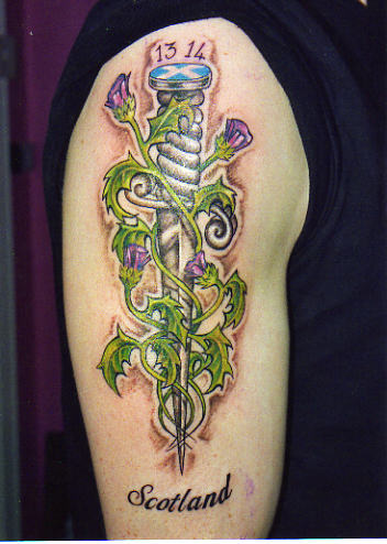 Scottish Dagger Tattoo On Right Half Sleeve