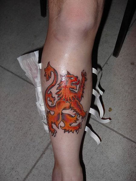 Scottish Rampant Lion Symbol Tattoo On Leg