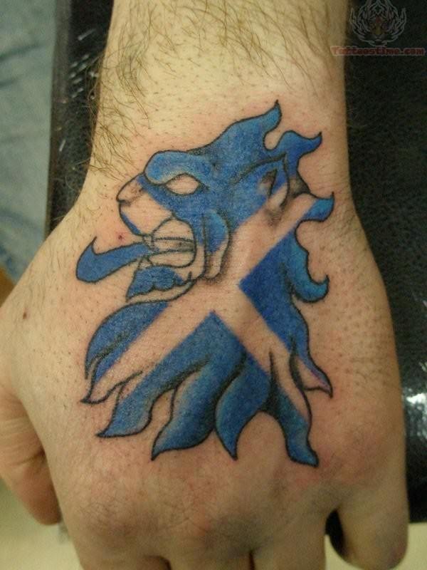 Scottish Rampant Lion Tattoo On Hand