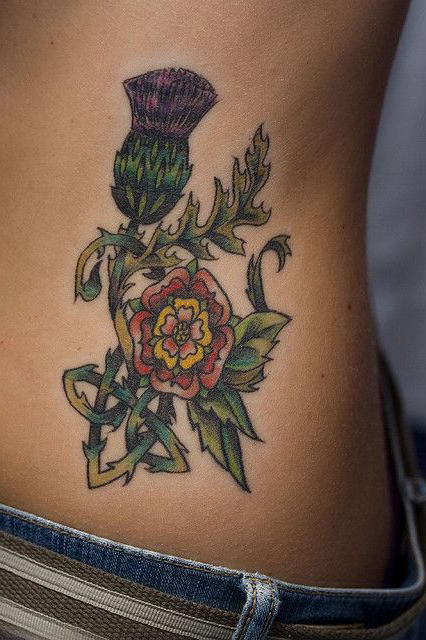 Scottish Thistle Tattoo On Hip