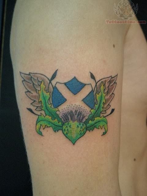 Scottish Winged Heart Tattoo On Right Half Sleeve