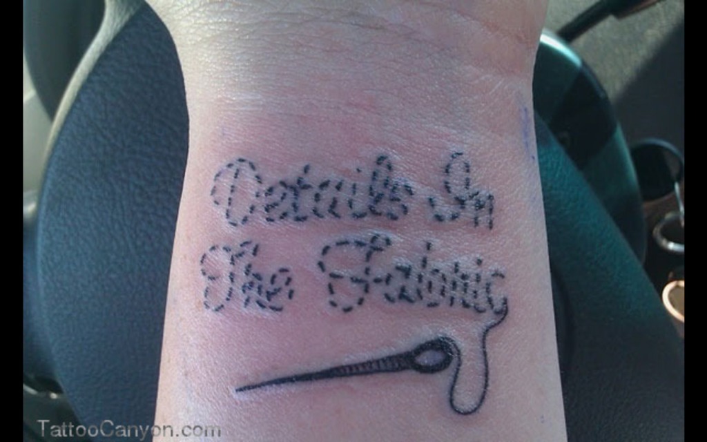 Sewing Lettering Tattoo On Wrist