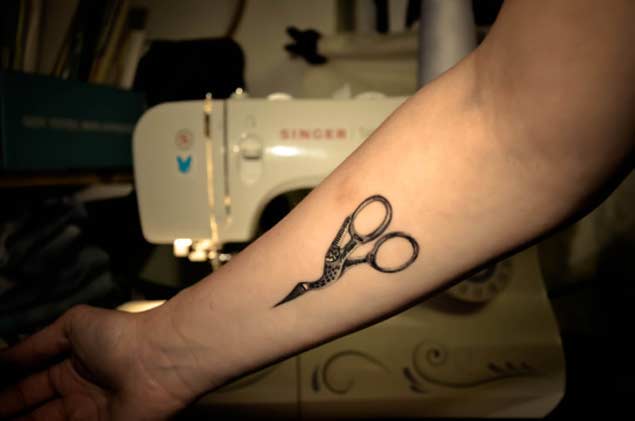 Sewing Scissor Tattoo On Forearm