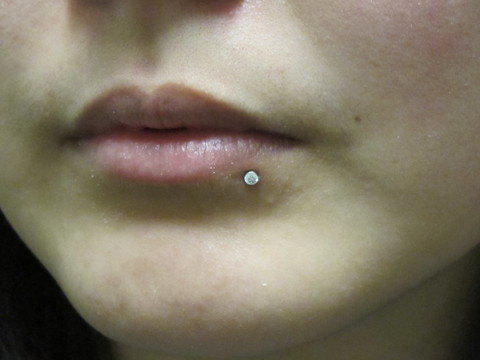Side Labret Piercing With Diamond Stud